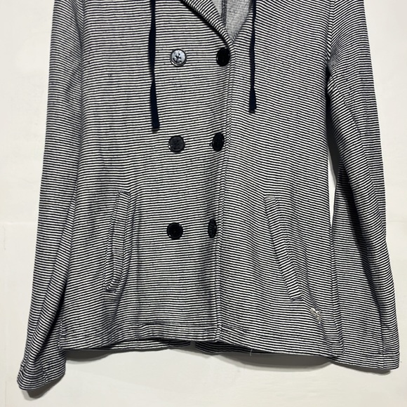 Roxy The Cuddle Hooded Grey Striped Pea Coat Sweater Jacket Size Large - Picture 4 of 13